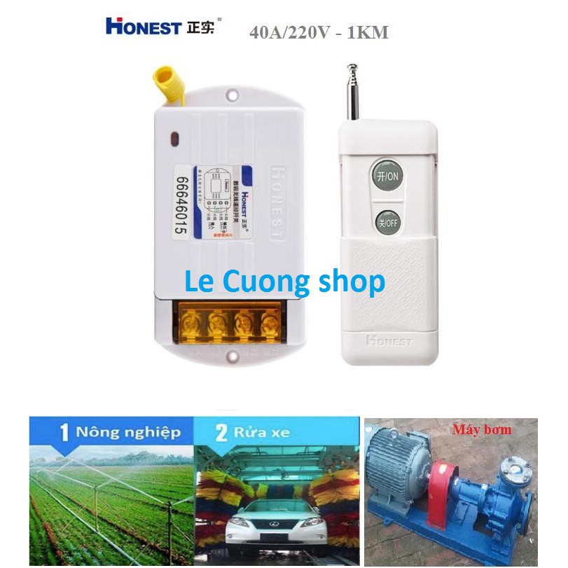 (CÓ HỌC LỆNH) Honest HT-6220KGD .Công tắc điều khiển từ xa công suất lớn 220v 40A 1000m dùng cho máy bơm ,moto điện..