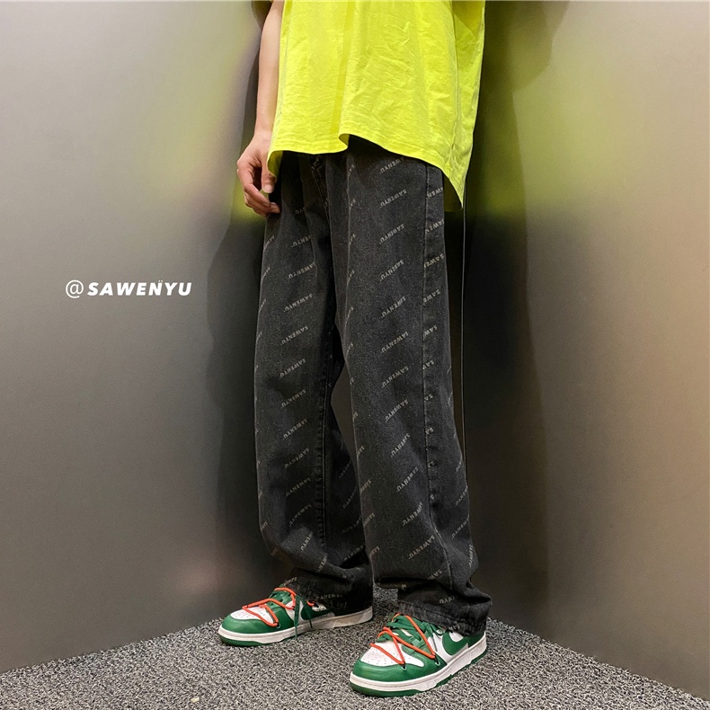 Quần Jean Dài In Chữ Amerikanische Phong Cách Hip Hop Cá Tính