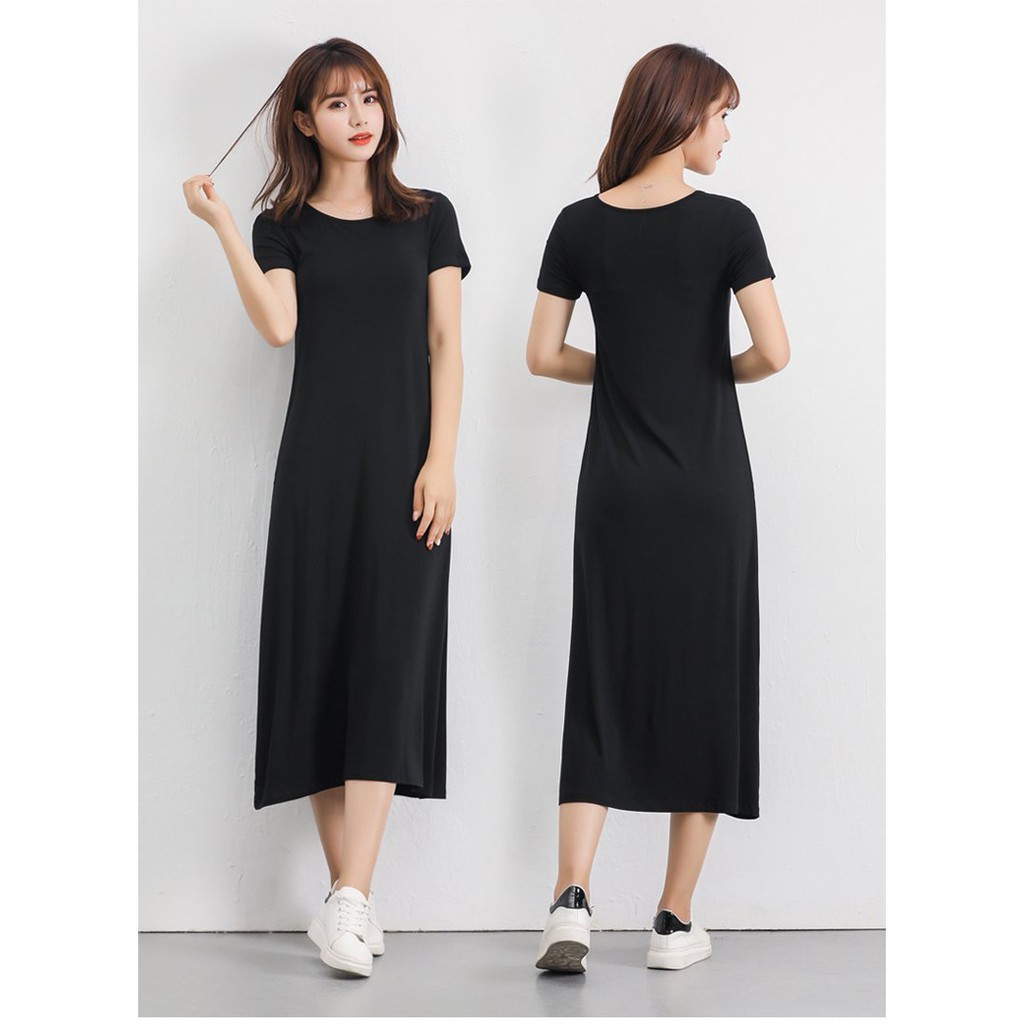 Đầm thun nữ co giãn dáng basic mặc nhà, dạo phố Db13
