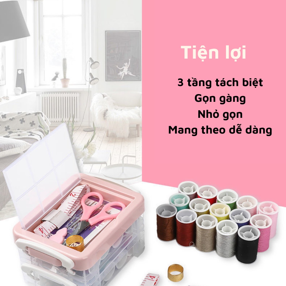 Hộp đựng đồ kim chỉ may vá đa năng 30 món nhỏ xinh xách tay tiện lợi