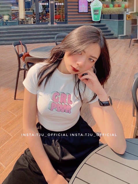 Áo thun nữ croptop in GRL PWR