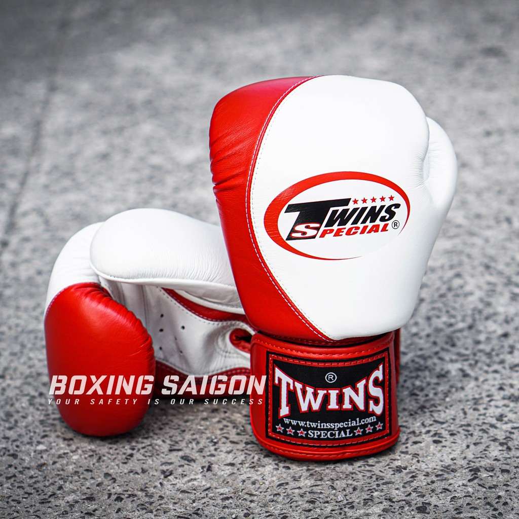 Găng tay boxing Twins BGVL-8 Velcro - Trắng đỏ