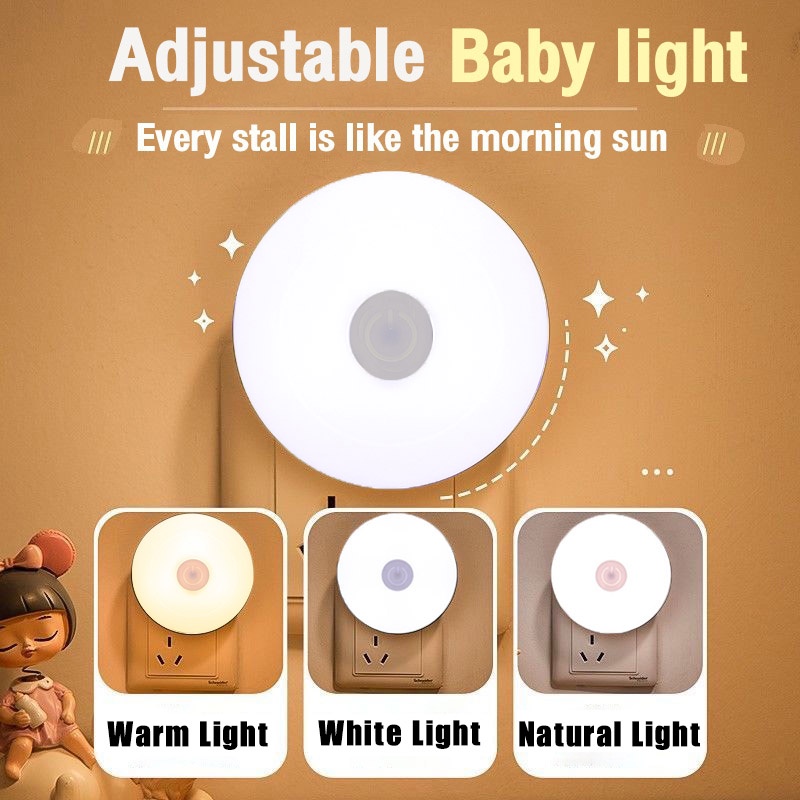 Licer LED Đèn ngủ 3 màu tiết kiệm năng lượng bảo vệ mắt có phích cắm us tiện dụng