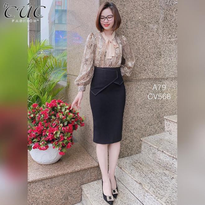 Chân váy đầm bút chì công sở cao cấp dáng dài Cúc Fashion CV568 cv vạt nhọn Xịn