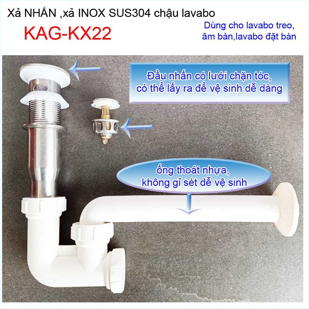Xả lavabo Kace KAG-KX22, bộ xả nhấn sứ chậu rửa mặt chậu sứ giá tốt hiệu suất sử dụng tốt chặn tóc tốt thoát nước nhanh