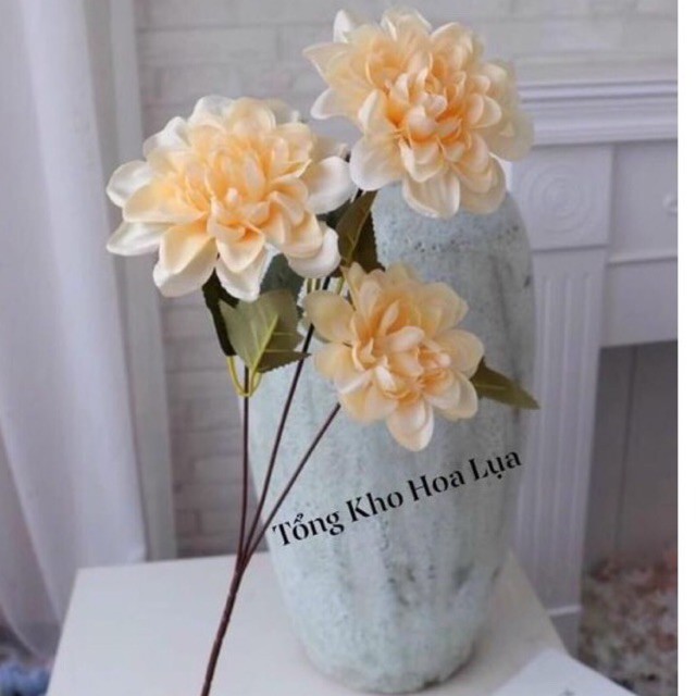 Hoa Cúc Thược Dược lụa nhập khẩu cành 3 bông nở dài 70 cm cao cấp decor siêu đẹp (shop có 2 loại)