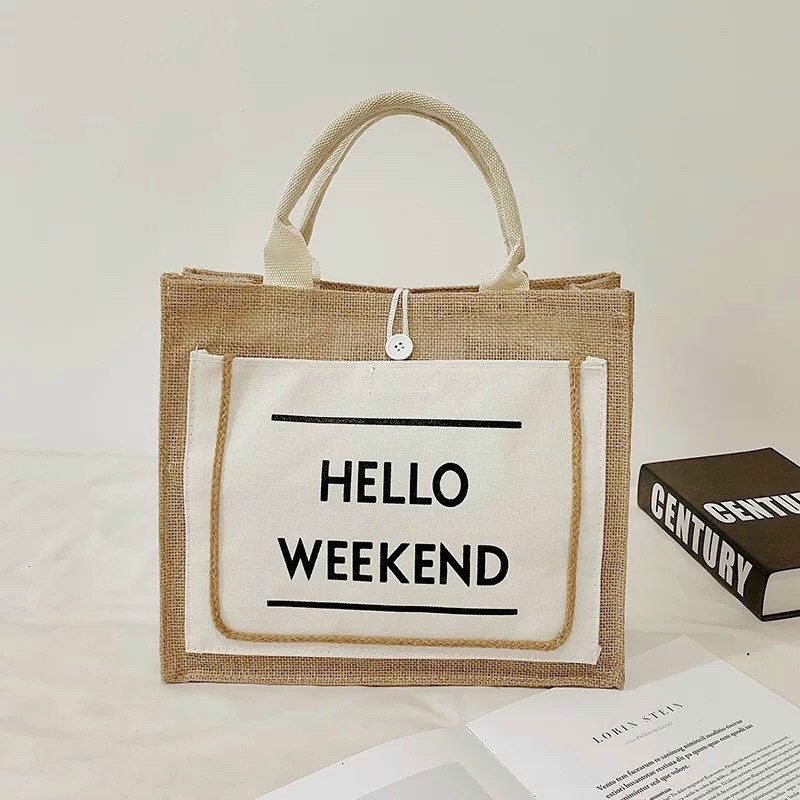 Túi cói đi biển, túi xách du lịch Hello Weekend