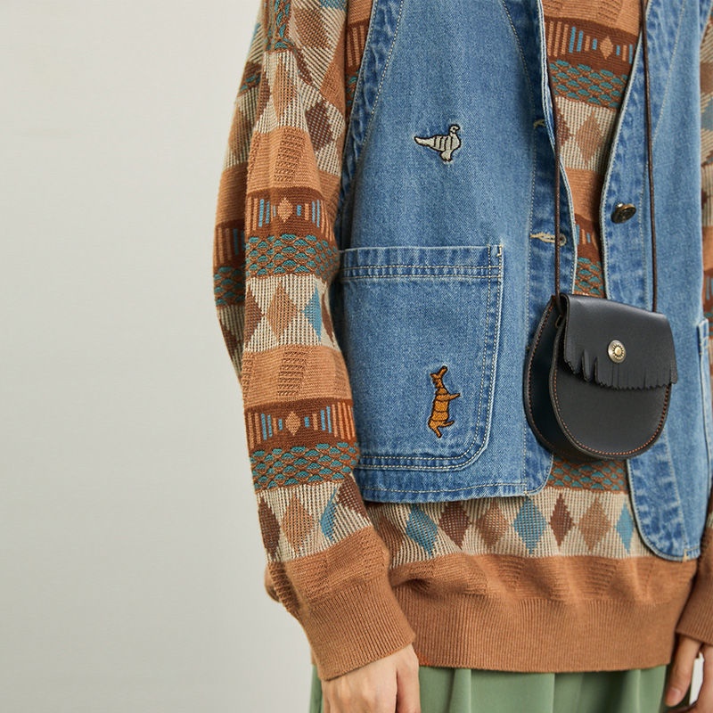 Áo Khoác Denim Sát Nách Dáng Rộng Thêu Họa Tiết Phong Cách Retro Cho Nữ | BigBuy360 - bigbuy360.vn