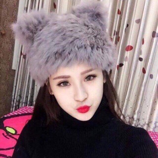 Mũ len lông thỏ tai mèo
