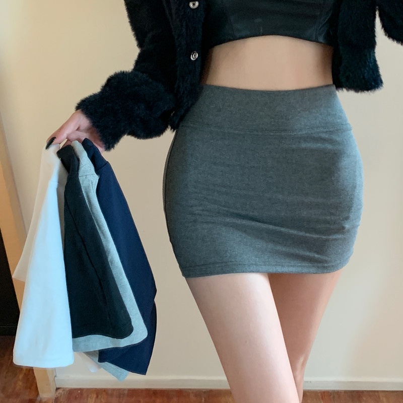 Cocory vn Chân Váy Mini Lưng Cao Màu Trơn Dáng Ôm Thời Trang Cho Nữ