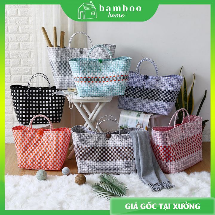 Giỏ đựng đồ đan phối màu Bamboo Home đựng đồ đi chợ , đựng quần áo, đựng hoa quả, đựng đồ đi sinh