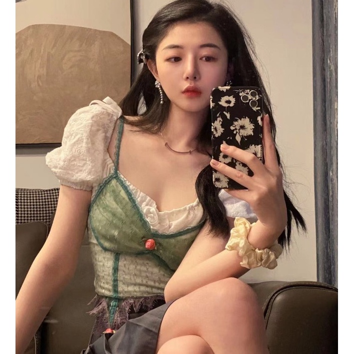 Bộ Quần Áo Ngắn Phối Ren Màu Tương Phản Dễ Phối Đồ Thời Trang Mùa Hè