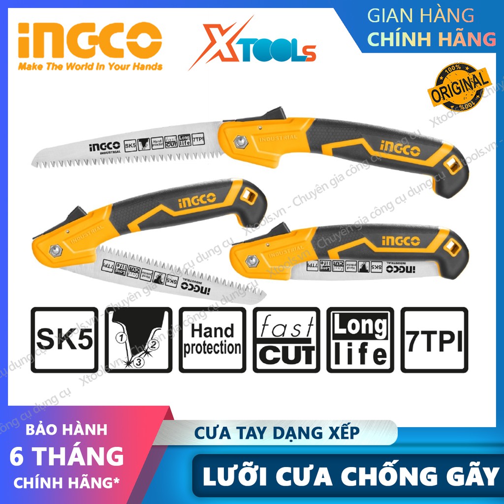 Cưa cành cầm tay dạng xếp INGCO HFSW1808 7&quot; cưa gỗ cầm tay siêu sắc bén, lưỡi cưa SK5, chống cong gãy, chống rỉ sét.