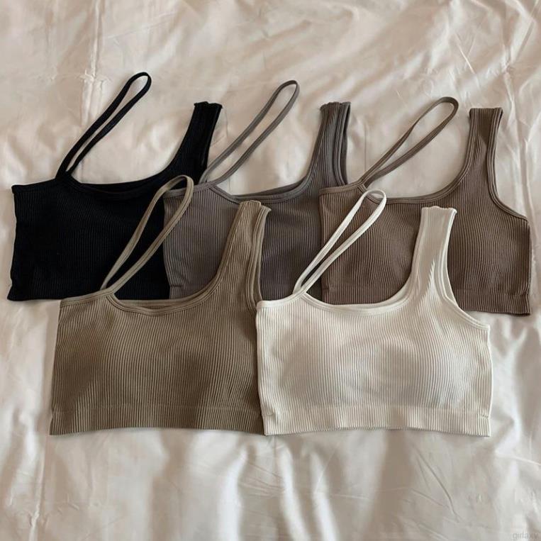 Áo Bra Crop Top Dây Vai Chéo Có Mút Đệm Ngực Màu Trơn Phong Cách Hàn Quốc Thời Trang 9030