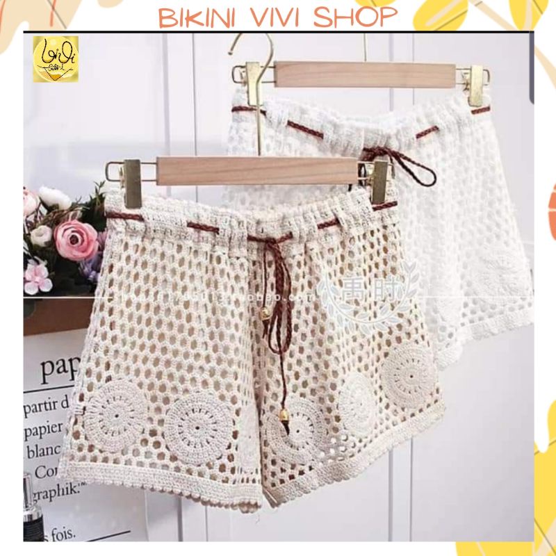 Bikini Ren Đi Biển, Quần Sooc Len Hoa Quảng Châu 2 Lớp, Quần Bơi Nữ Lẻ [Kèm Ảnh Thật]