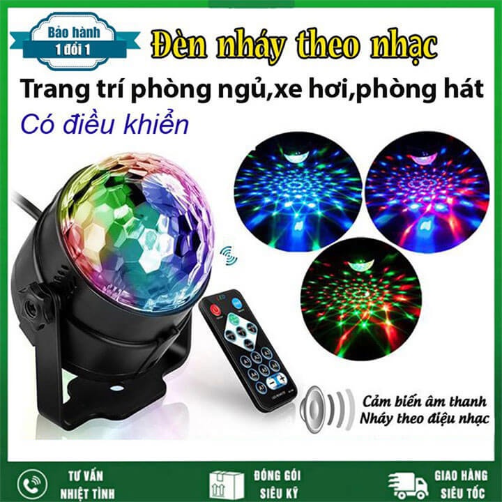 Đèn led xoay 7 màu vũ trường nháy chớp theo nhạc bay phòng sân khấu cảm