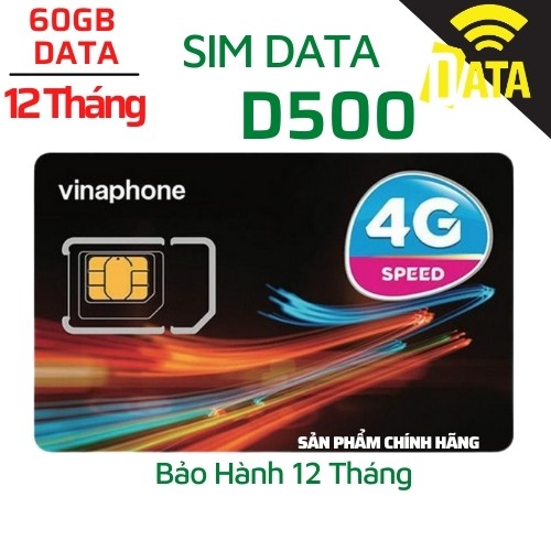 SIM4G D500 Vinaphone ( Miễn phí 1 năm vào mạng 4G Tốc Độ Cao ) , Kèm Nhiều Gói Data Giá Rẻ , Bảo Hành 12 Tháng