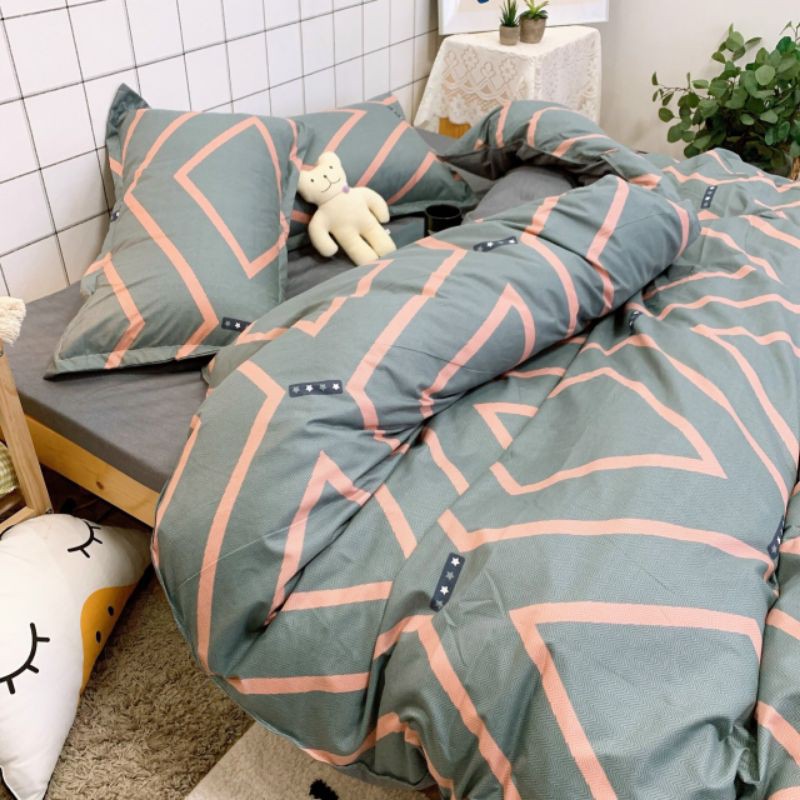 Bộ chăn ga gối cotton poly Mê Cung Xám