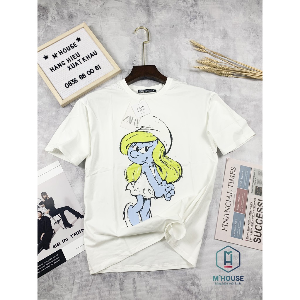 Áo Thun Zara Nữ - Hình Xì Trum Dễ Thương Trên Nền Trắng Cá Tính- Áo Thun  Hàng Hiệu Xuất Khẩu - Full Tem, Tag, Nhãn Sườn | Shopee Việt Nam