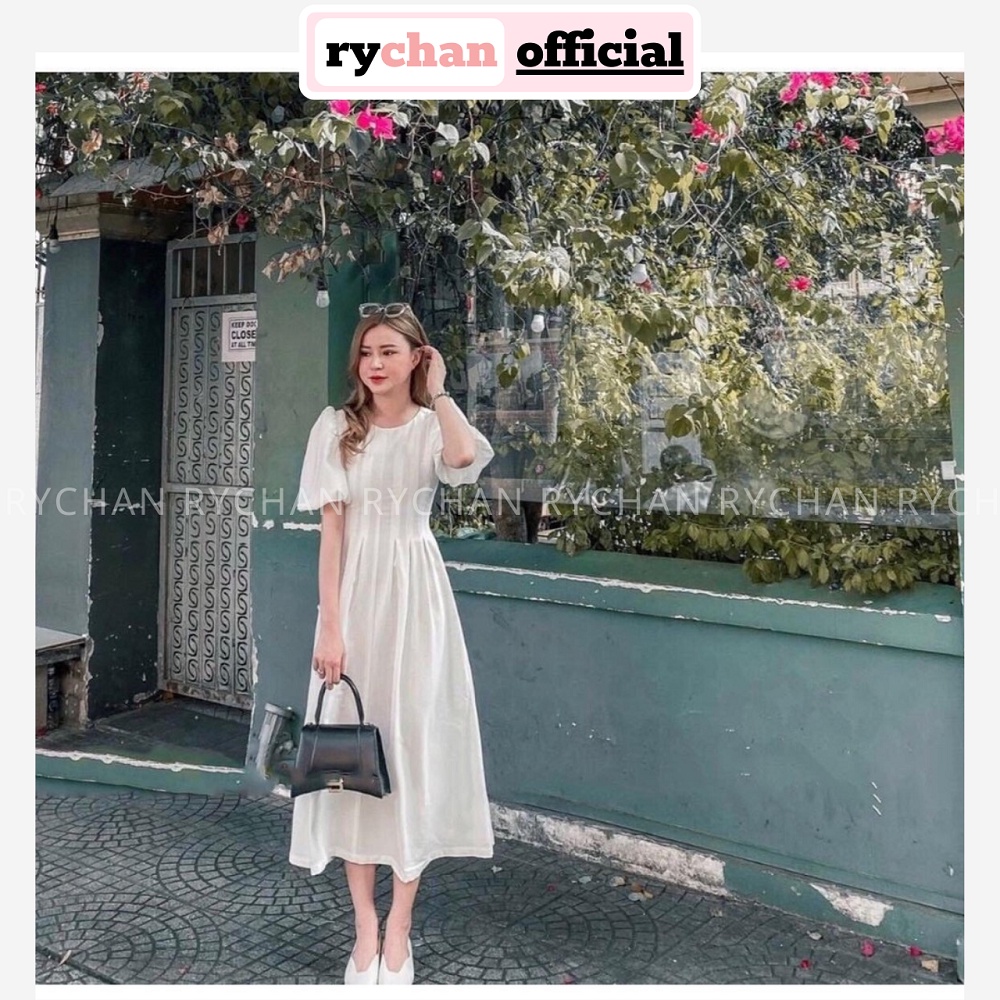 Đầm Xòe Midi Trắng Tay Phồng 2 Màu [Ảnh Thật Cuối] - DX984