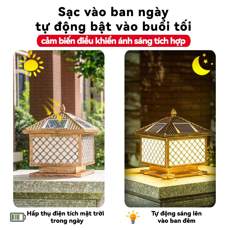 Bessie Sun Đèn trụ cổng năng lượng Mặt Trời sân vườn 4 chế độ màu có điều khiển 25CM điện (220v) + năng lượng mặt trời