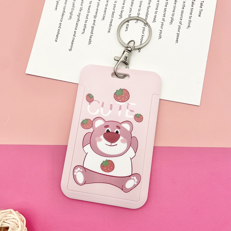 Vỏ Bảo Vệ Thẻ ID Chơi Game Kèm Dây Đeo Chống Thất Lạc Hình Gấu / Dâu Tây Dễ Thương