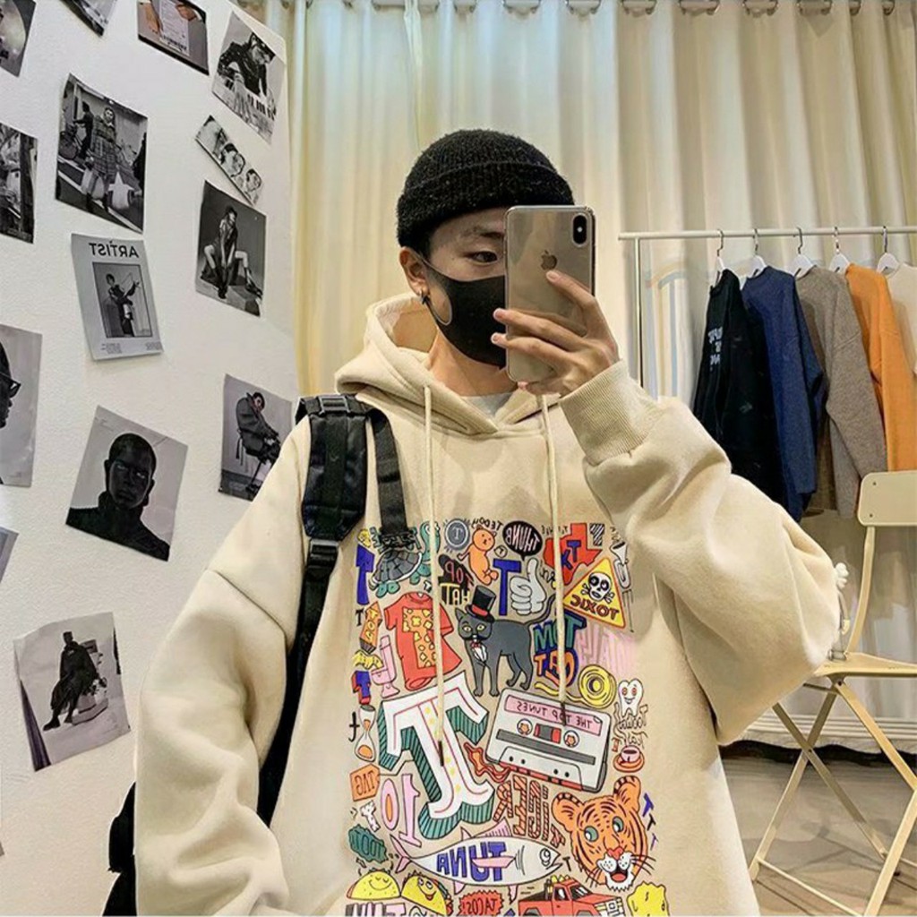 Áo Hoodie Nam Nữ phong cách Harajuku cá tính chất nỉ trần bông TS786