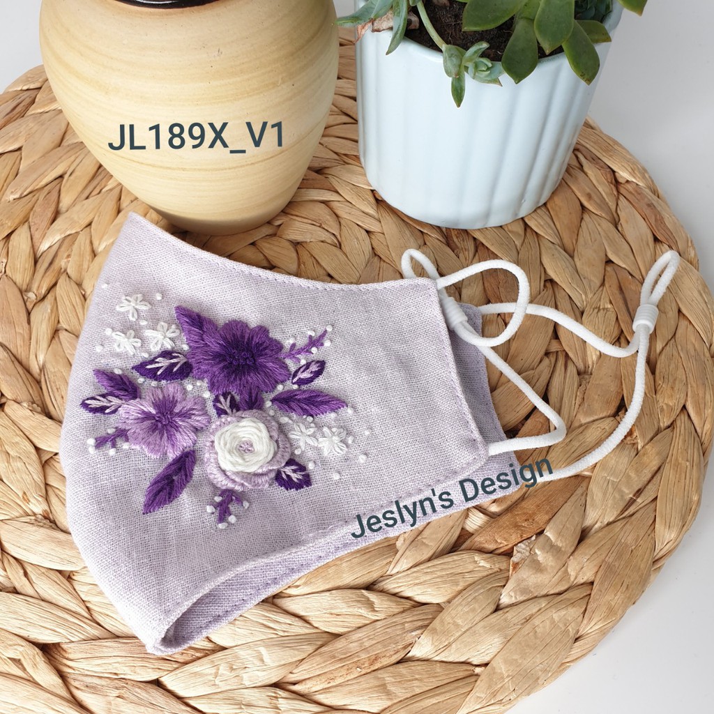 Khẩu trang thêu tay vải linen JL189X