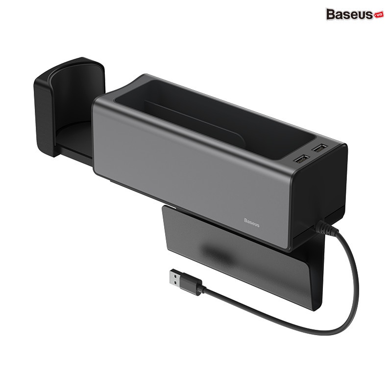 Ngăn chứa đồ tiện dụng tích hợp Dock sạc USB dùng trên xe hơi Baseus Deluxe Metal Armrest Console Organizer