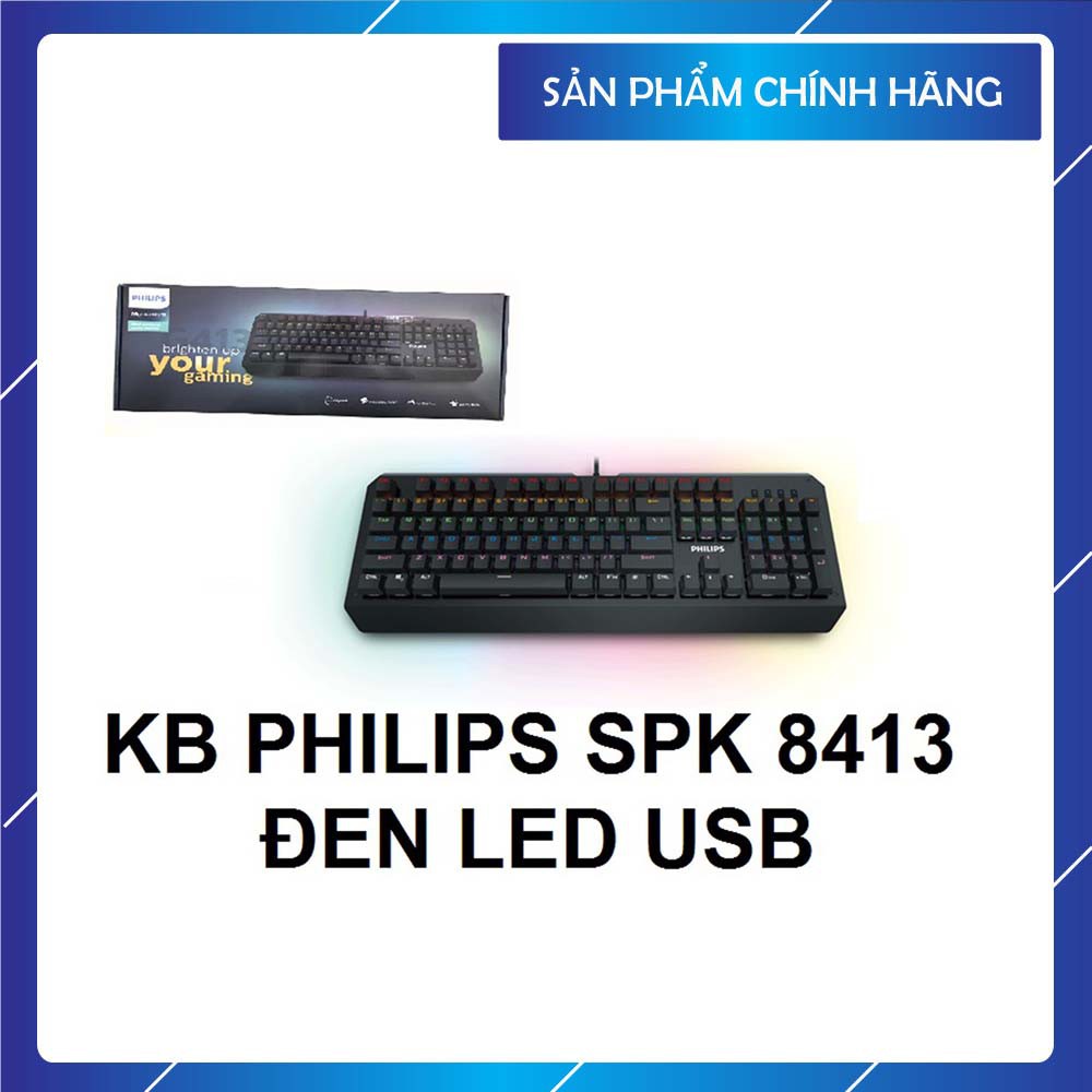 Bàn phím cơ chuyên game Cao Cấp PHILIPS SPK-8413 LED hơn 1 triệu màu, dây cứng cáp, kết nối USB 2.0