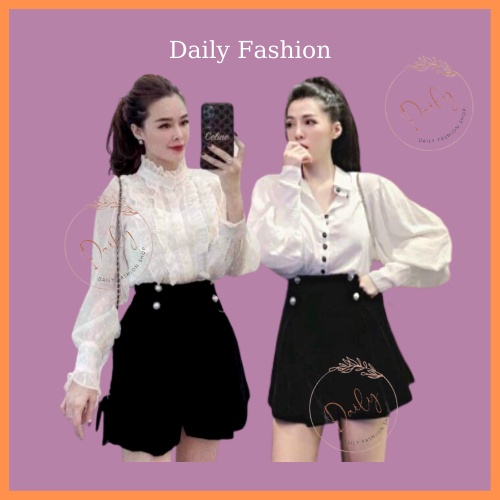 Quần Short Nhung Nữ Xòe Dáng Váy Cạp Cao Dày Dặn 4 Khuy Sang Chảnh