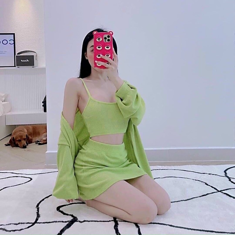 SET ĐẦM 3 MÓN GỒM ÁO HAI DÂY + ÁO KHOÁC + CHÂN VÁY