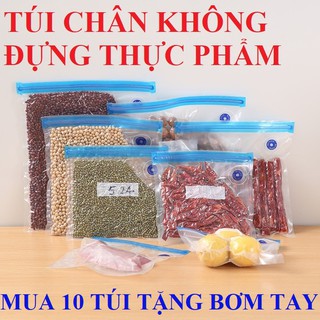 Túi Hút Chân Không Đựng Thực Phẩm - Tái Sử dụng Nhiều Lần + Mua 10 túi tặng Bơm Tay