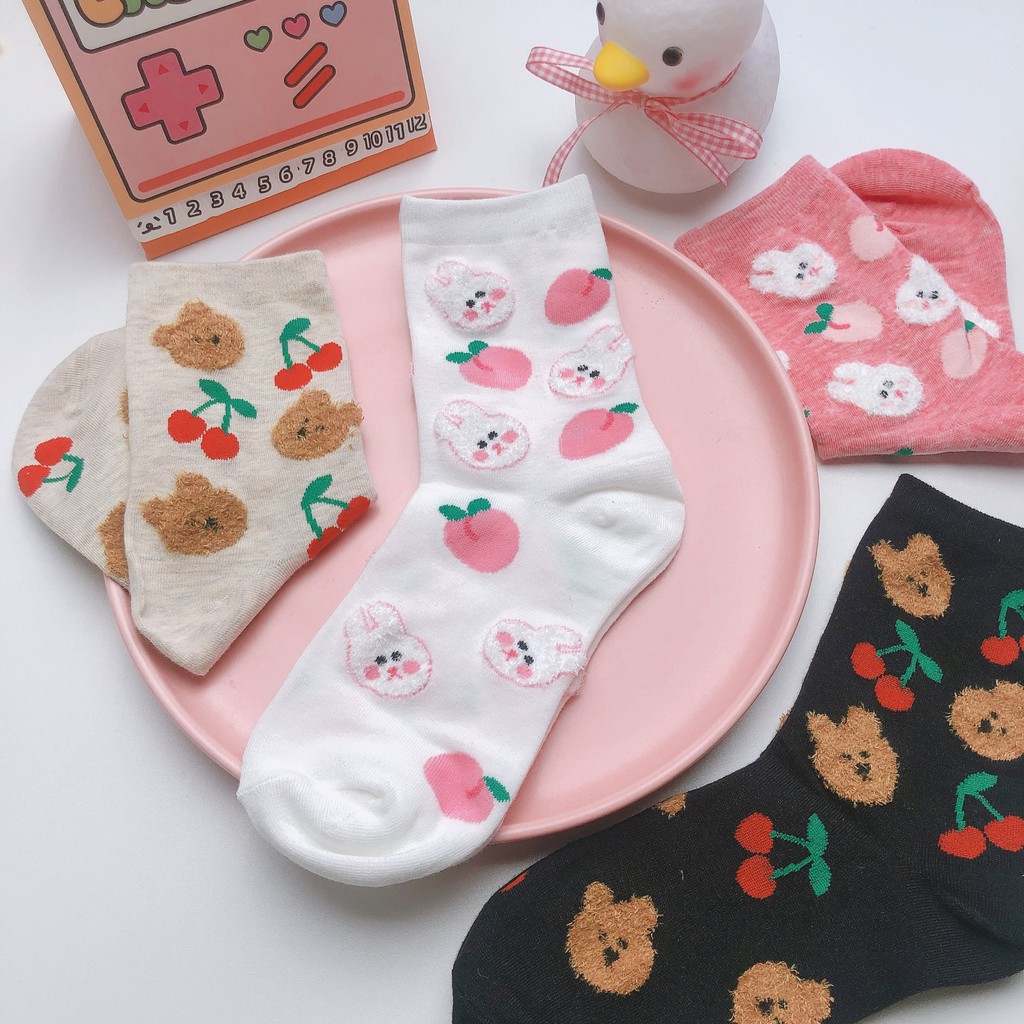 !!!FREESHIP!!! Tất Peach Bunny Dễ Thương Nhật Bản, Tất Họa Tiết Thỏ Bông