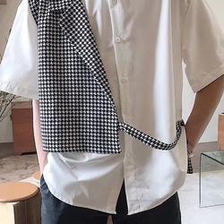 Áo Sơ Mi Ngắn Tay Giả Hai Lớp Họa Tiết Sọc Caro Thời Trang Xu Hướng Hàn Quốc Cho Nam