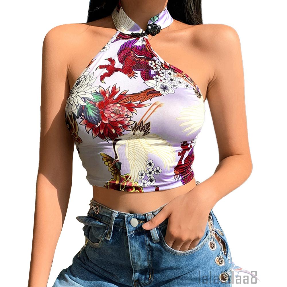 Áo Croptop Cổ Yếm Phong Cách Trung Hoa Quyến Rũ Dành Cho Nữ