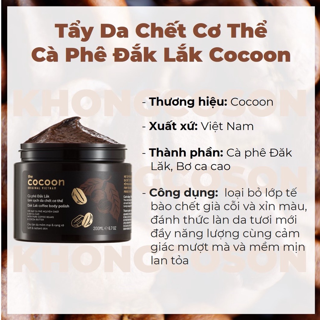Tẩy Tế Bào Chết Cà Phê Đăk Lăk Cocoon Làm Sạch Da Chết Body Cơ Thể 200ml - Khongcoson | WebRaoVat - webraovat.net.vn