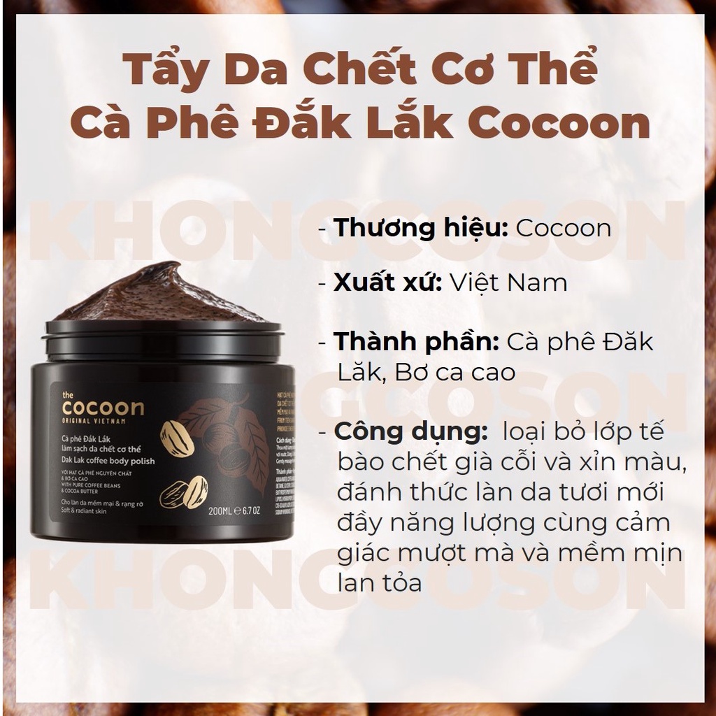 Tẩy Tế Bào Chết Cà Phê Đăk Lăk Cocoon Làm Sạch Da Chết Body Cơ Thể 200ml - Khongcoson