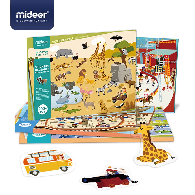 Mideer Bộ Sách Hình Dán Trò Chơi Trẻ Em Có Thể được Tái Sử Dụng Phim Hoạt Không Thấm Nước Đồ Chơi Giáo Dục động Vật