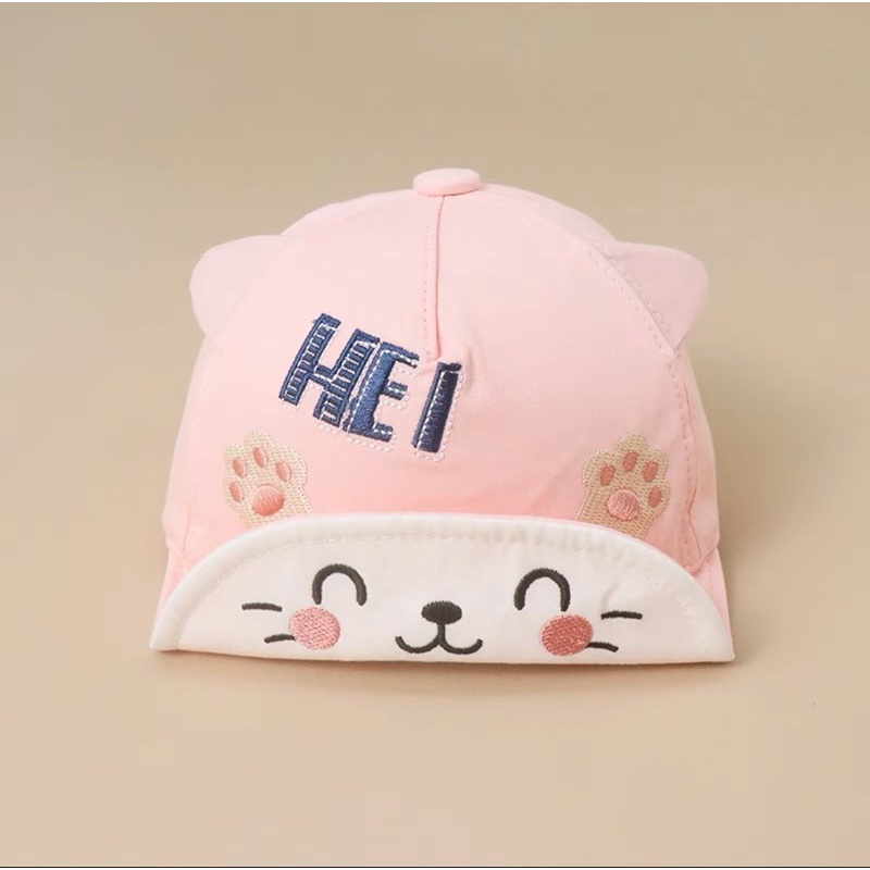 Mũ lưỡi trai cho bé trai bé gái thêu mèo hei vểnh nóc dễ thương , phù hợp 5 tháng - 3 tuổi