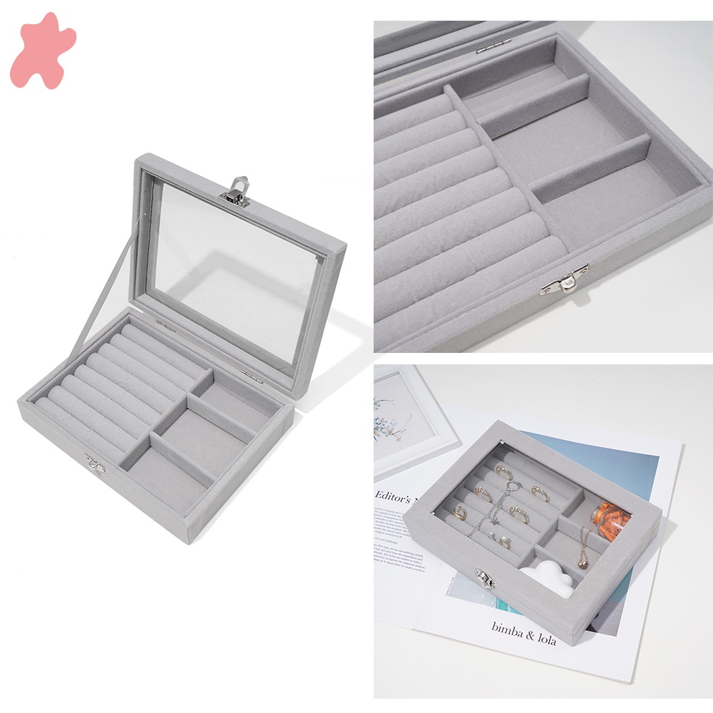 1 Hộp Đựng Trang Sức Bằng Da Lộn Màu Xám ★★★[Available]