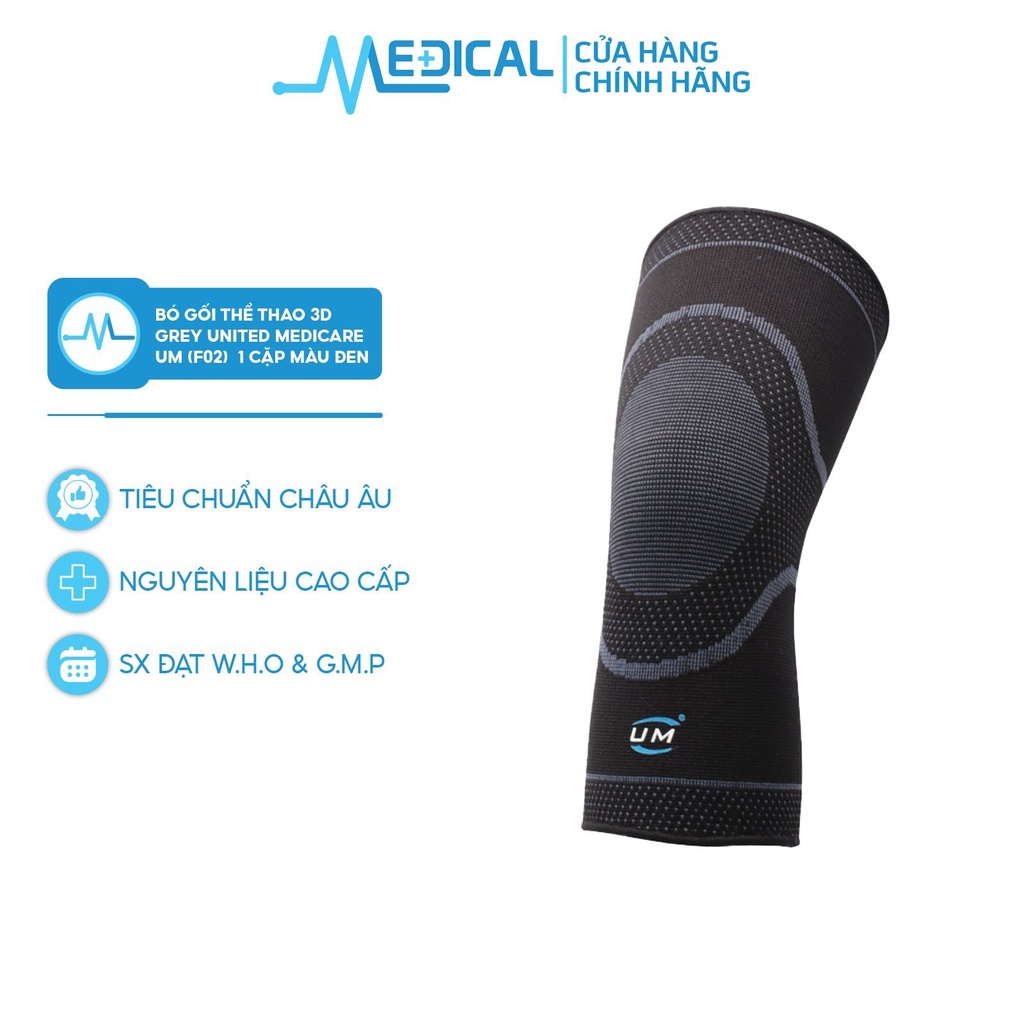 Bó gối thể thao 3D Grey United Medicare F02 (1 cặp) màu đen - MEDICAL