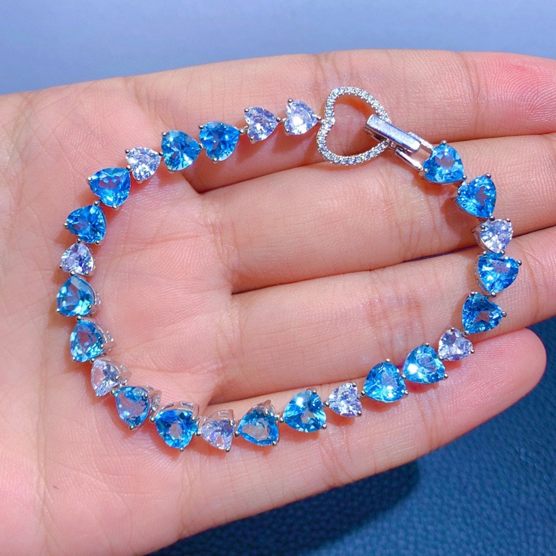 Vòng Tay Đá Topaz Xanh Dương Tự Nhiên Hình Trái Tim Sang Trọng Thời Trang Cho Nữ