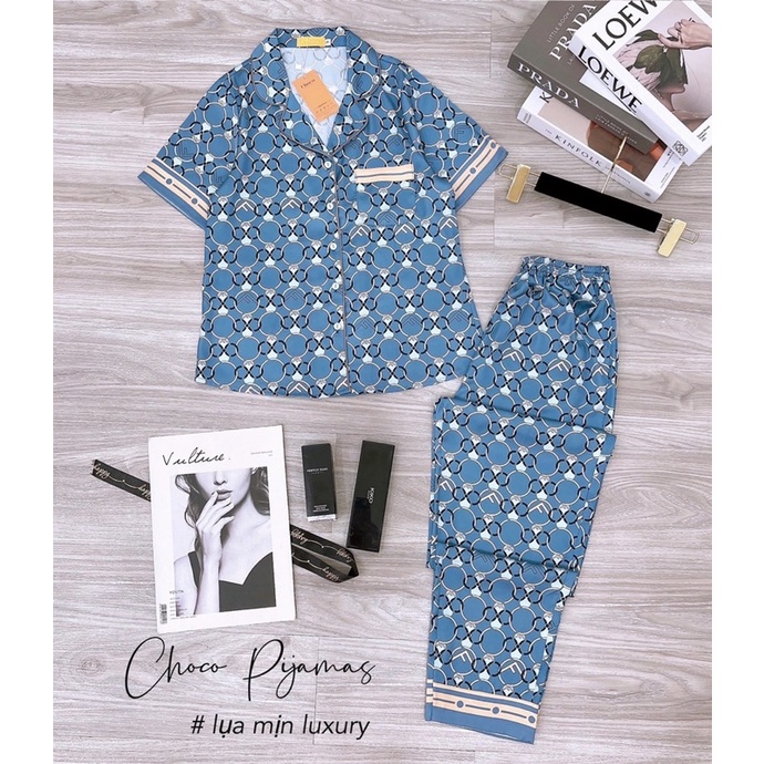 Bộ lụa hãng sam choco áo ngắn tay quần dài bộ mặc nhà đẹp bộ pijama cao cấp
