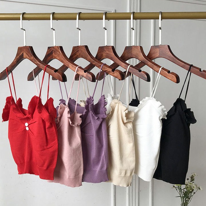 Youyo Áo Croptop Dệt Kim Sát Nách Màu Trơn Dáng Ôm Cài Nút Nhiều Màu Cho Nữ