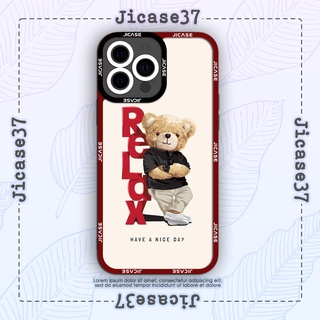 Ốp lưng iphone và samsung xiaomi oppo cạnh vuông Jicase gấu Teddy vàng be 