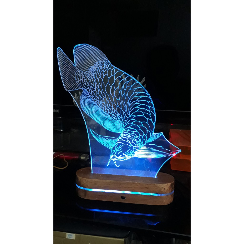 Đèn led 3D mica cá rồng 7 màu