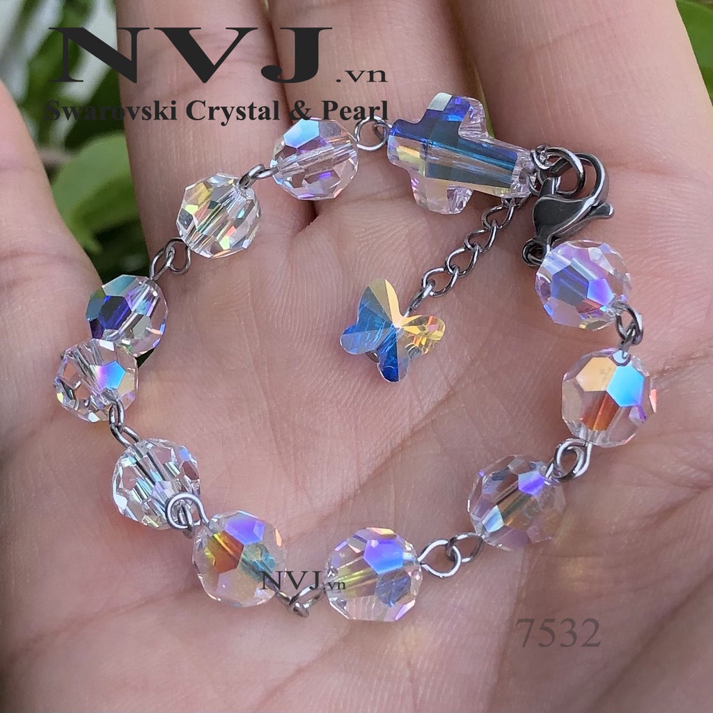 Chuỗi mân côi xinh xắn với xích tăng đơ gắn bướm pha lê Swarovski chính hãng sx tại Áo. hạt tròn 8ly 5000 001AB