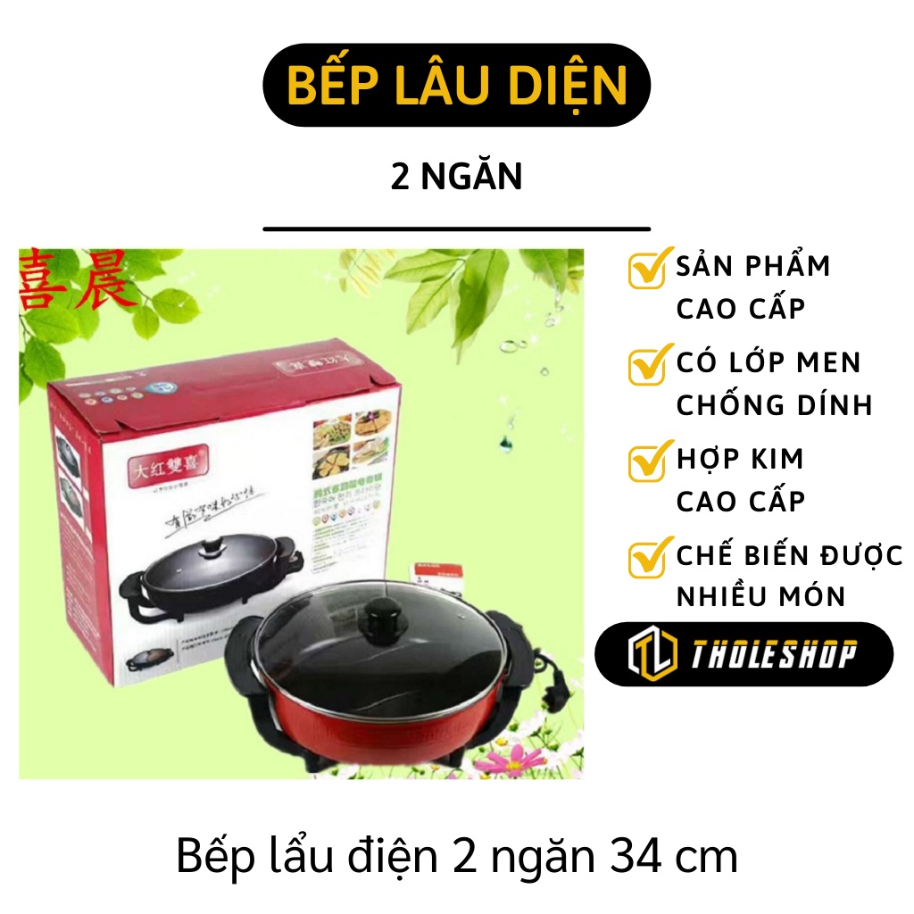 Nồi Lẩu Mini - Nồi Nấu Lẩu Điện 2 Ngăn Đa Năng, Dung Tích 6L, Siêu Chống Dính 9264