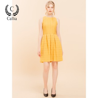 [Mã FASHIONMALLT4 giảm 15% đơn 150k] Đầm xòe chữ A nữ Callia Amie cổ tròn tay sát nách (Vàng)